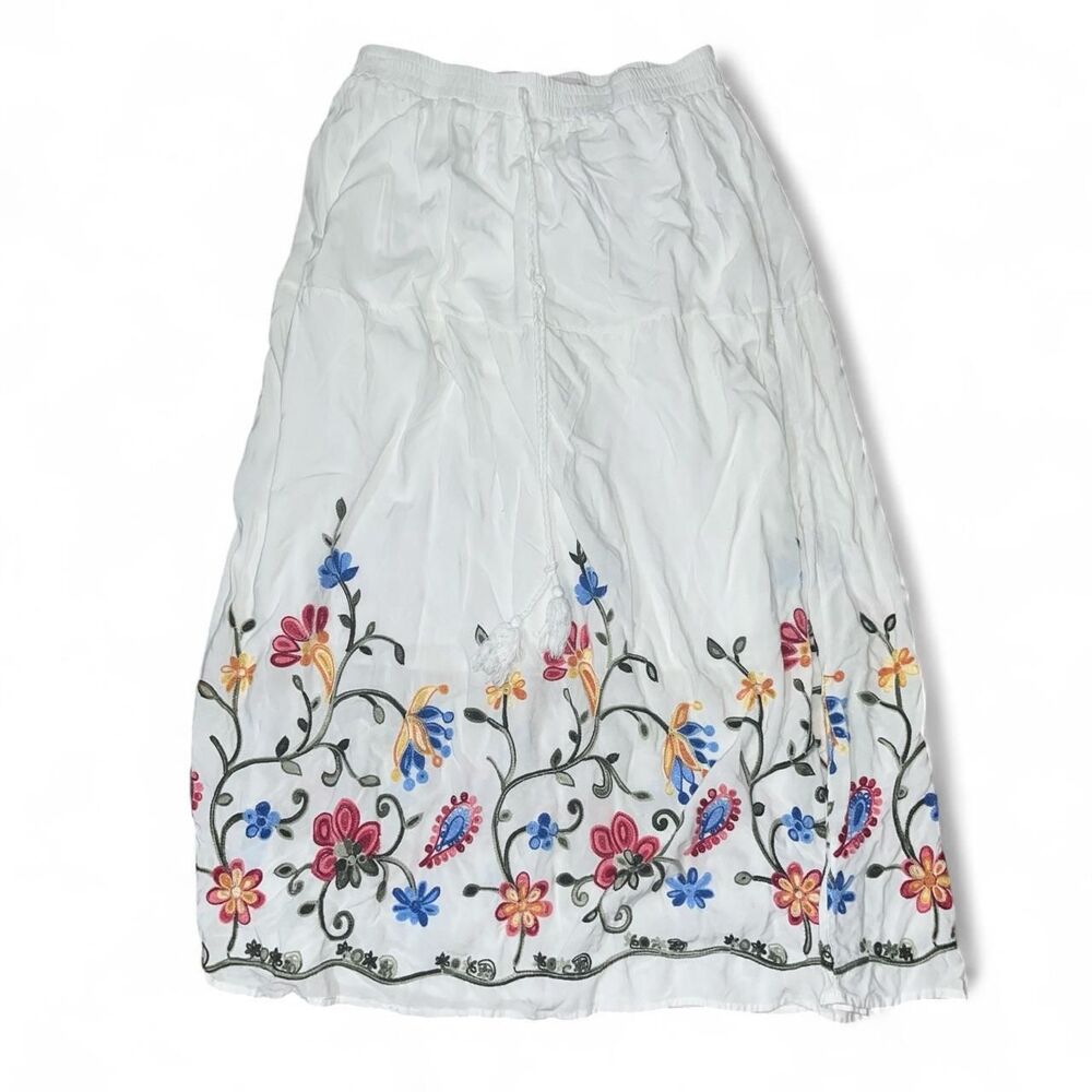 Ana & Rose White Multicolored Embroidered Floral Midi Skirt SZ M